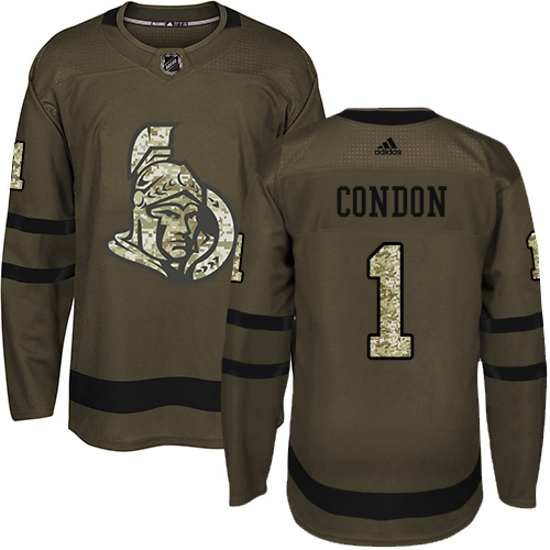 Adidas Senators #1 Mike Condon Green Salute to Service Stitched Youth NHL Jersey